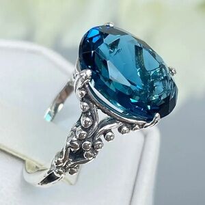 Blue Zircon Ring in Antique Silver Setting